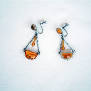 Art Deco Half Moon Gold Glass Drop Earrings